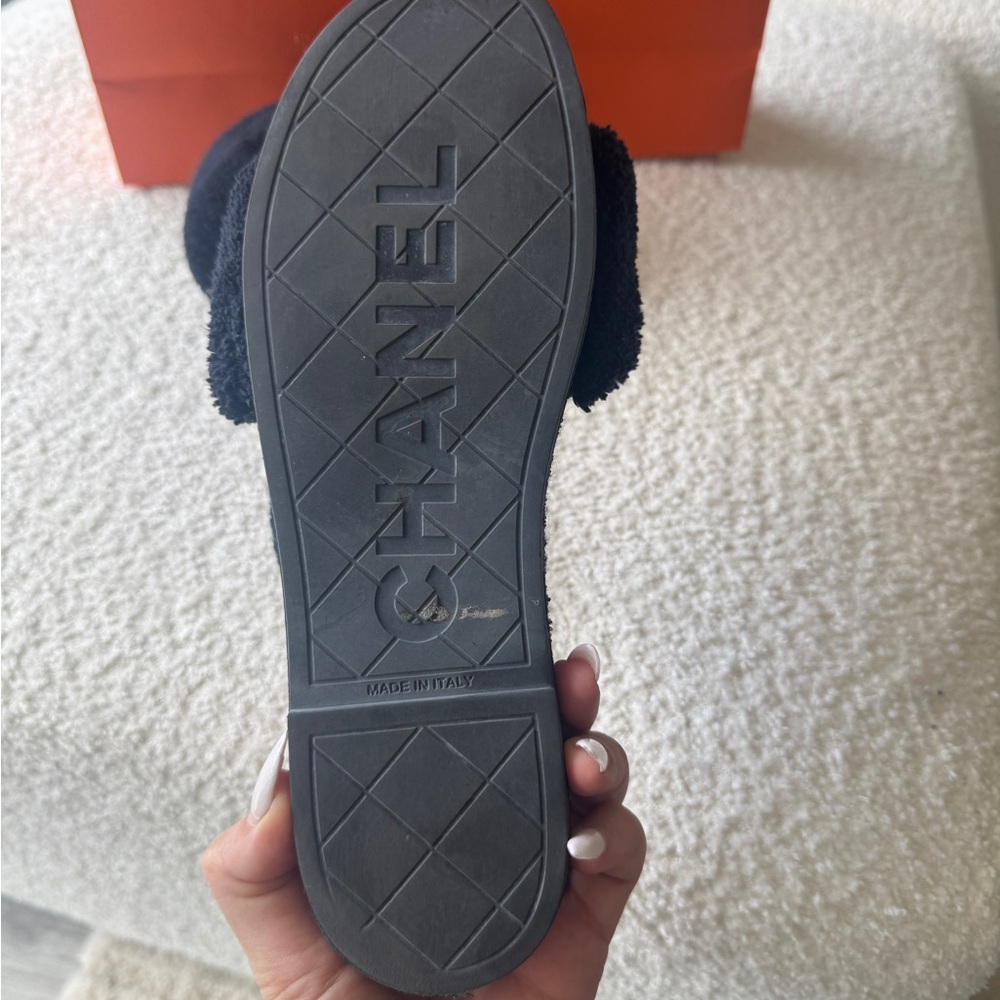 Chanel Black Fuzzy Slippers - Picture 7 of 9